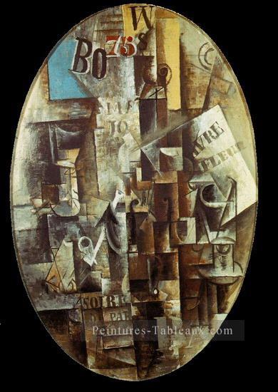 Violon verre pipe et encrier 1912 cubistes Peintures à l'huile
